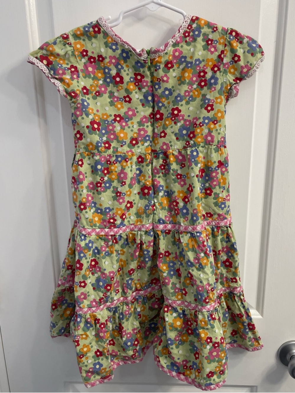 Hanna Andersson Light Green Floral Tiered Dress with Pink Trim - Picture 6 of 10